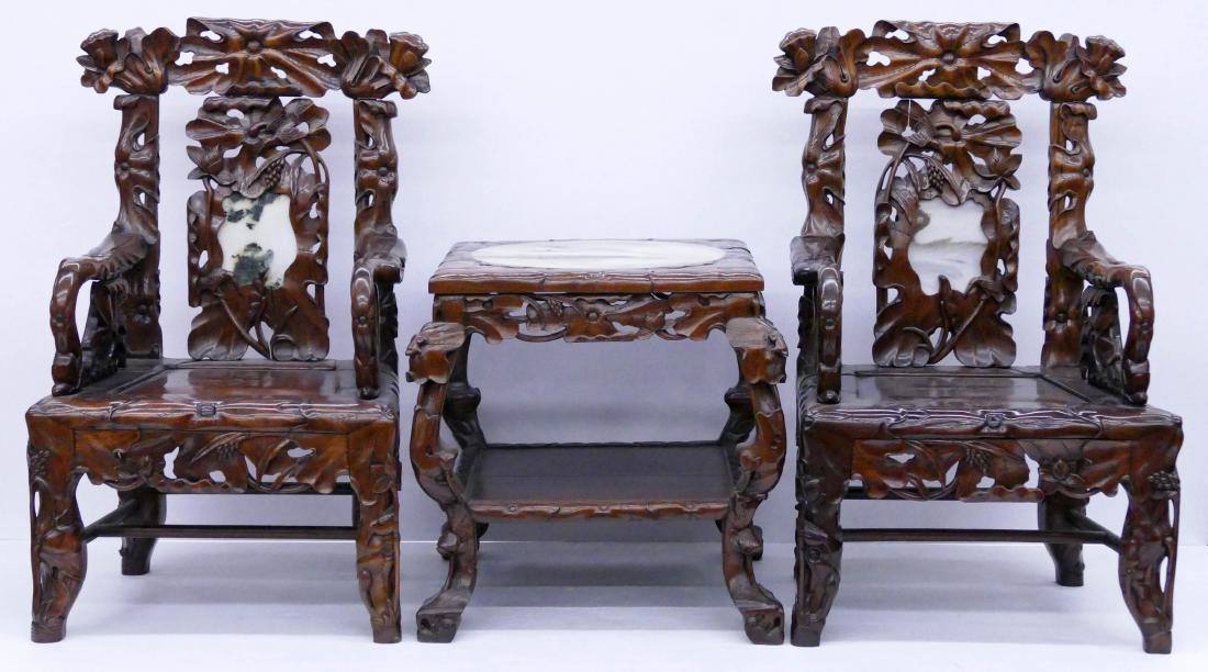 Fine Chinese Rosewood Lotus Chair & Table Set. Includes (1 of 6)