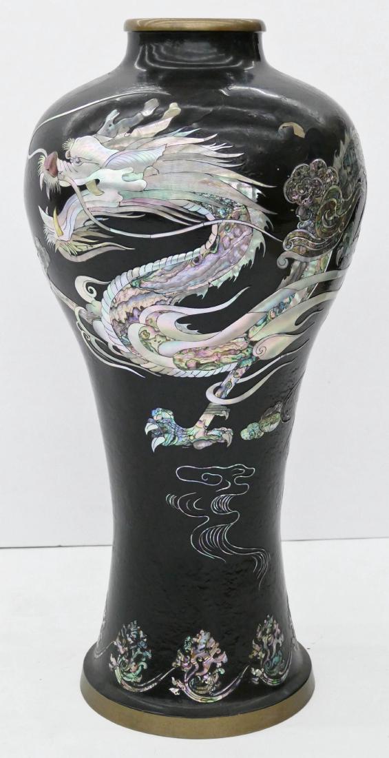 Korean Lacquered Dragon Large Vase 26''x13''. Mother of (1 of 2)