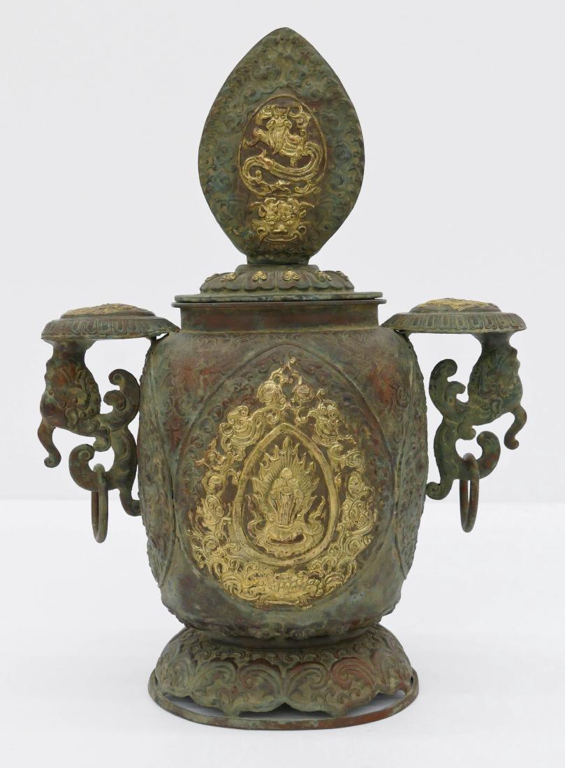 Mongolian Parcel Gilt Copper Covered Censer (1 of 3)