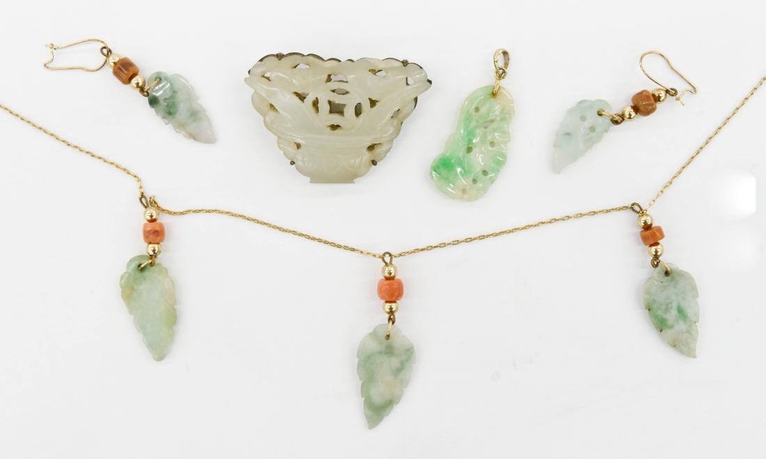 4pc Chinese Jadeite Jewelry. Includes a mutton fat (1 of 2)