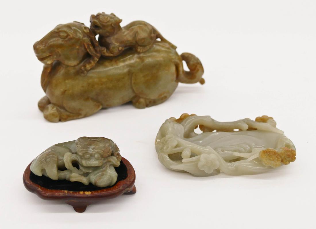 3pc Chinese Carved Jade Figures. Includes a large qilin (1 of 3)