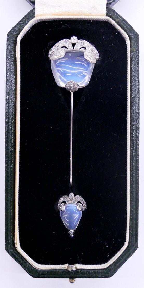 Art Deco Lady's Moonstone & Diamond Jabot Pin (1 of 6)