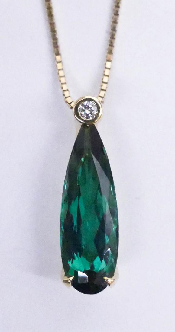 Lady's 5ct Diopside & Diamond Pendant Necklace 18''. (1 of 3)
