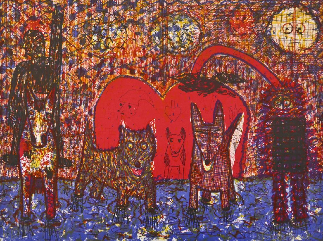 Roy De Forest (1930-2007 American) Red Dogs Lithograph (1 of 4)