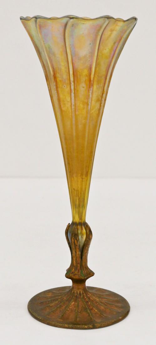 Tiffany Furnaces Glass Trumpet Vase with Bronze Base (1 of 4)