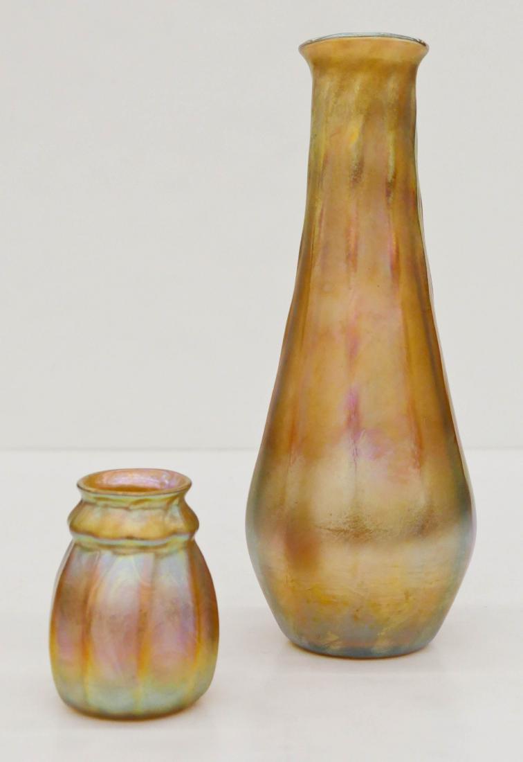 2pc L.C. Tiffany Favrile Gold Iridescent Glass Vases (1 of 4)