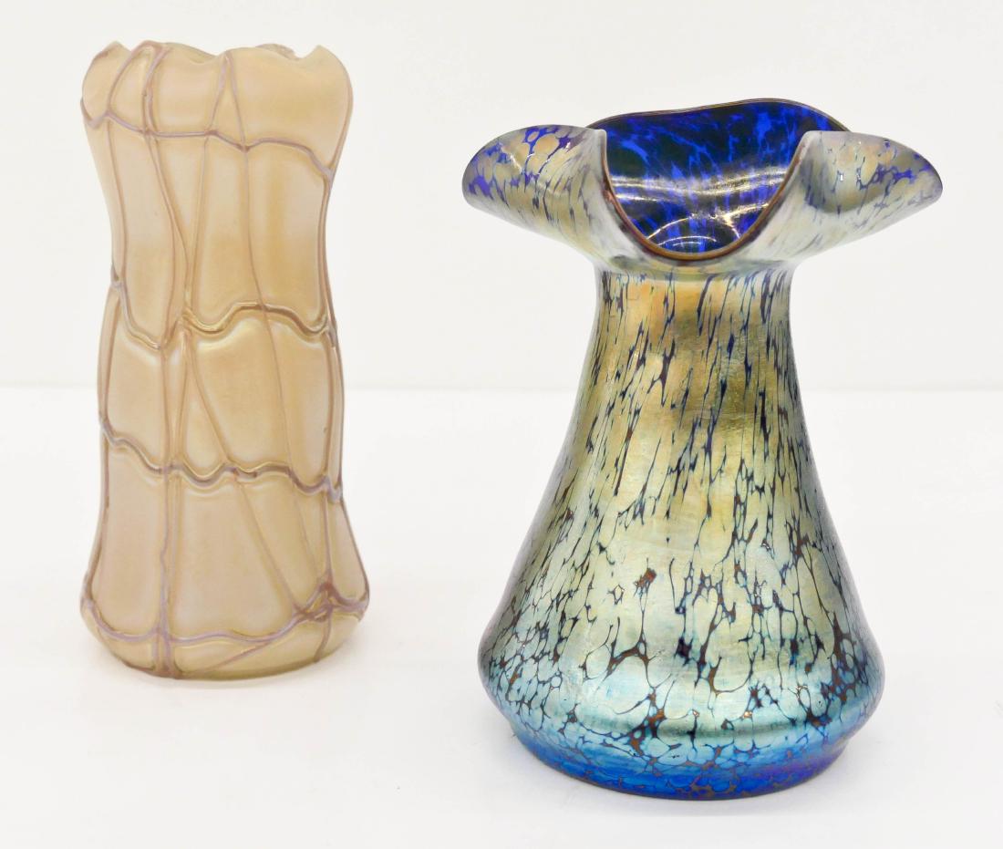 2pc Loetz Bohemian Art Glass Vases. Includes a blue (1 of 3)