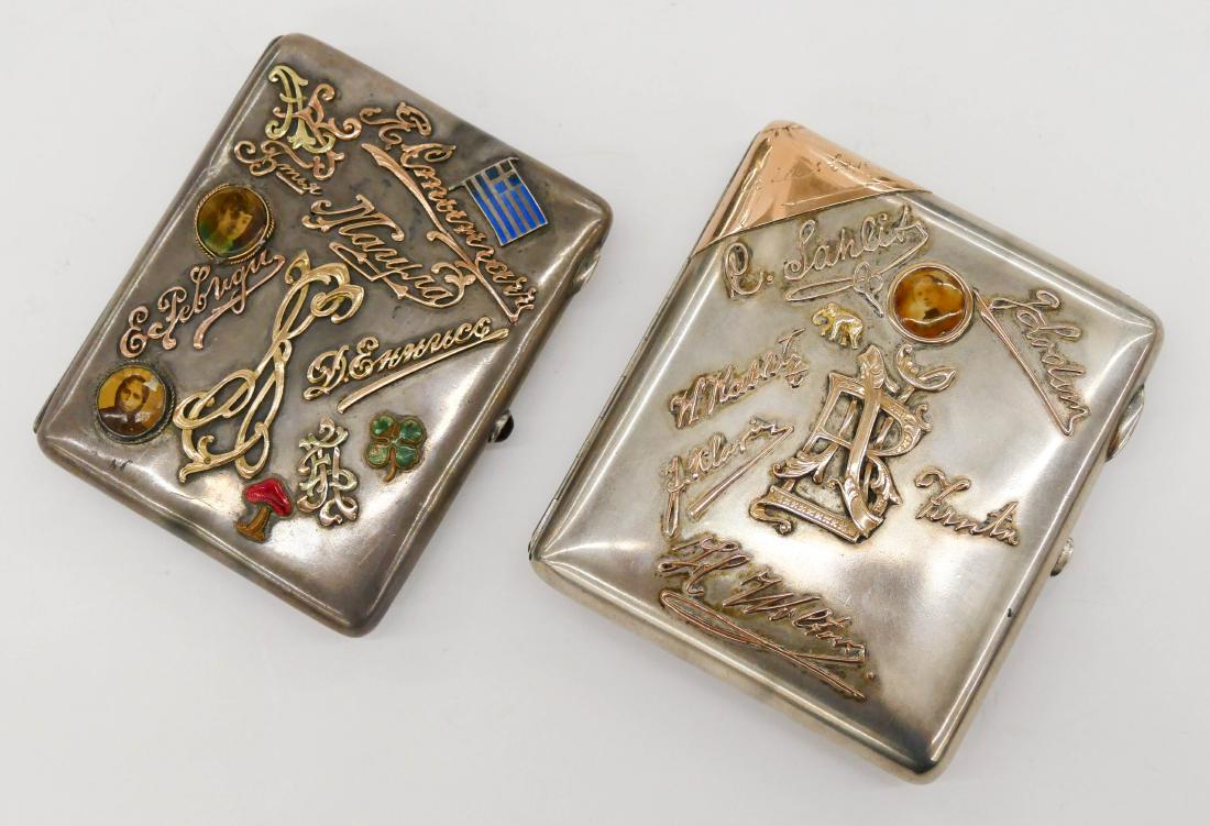 2pc Russian Silver Cigarette Cases 4''x3.5'' Each. Two (1 of 3)