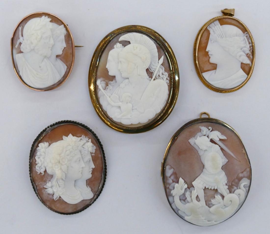 5pc Renaissance Revival Shell Cameo Brooches. Sizes (1 of 5)