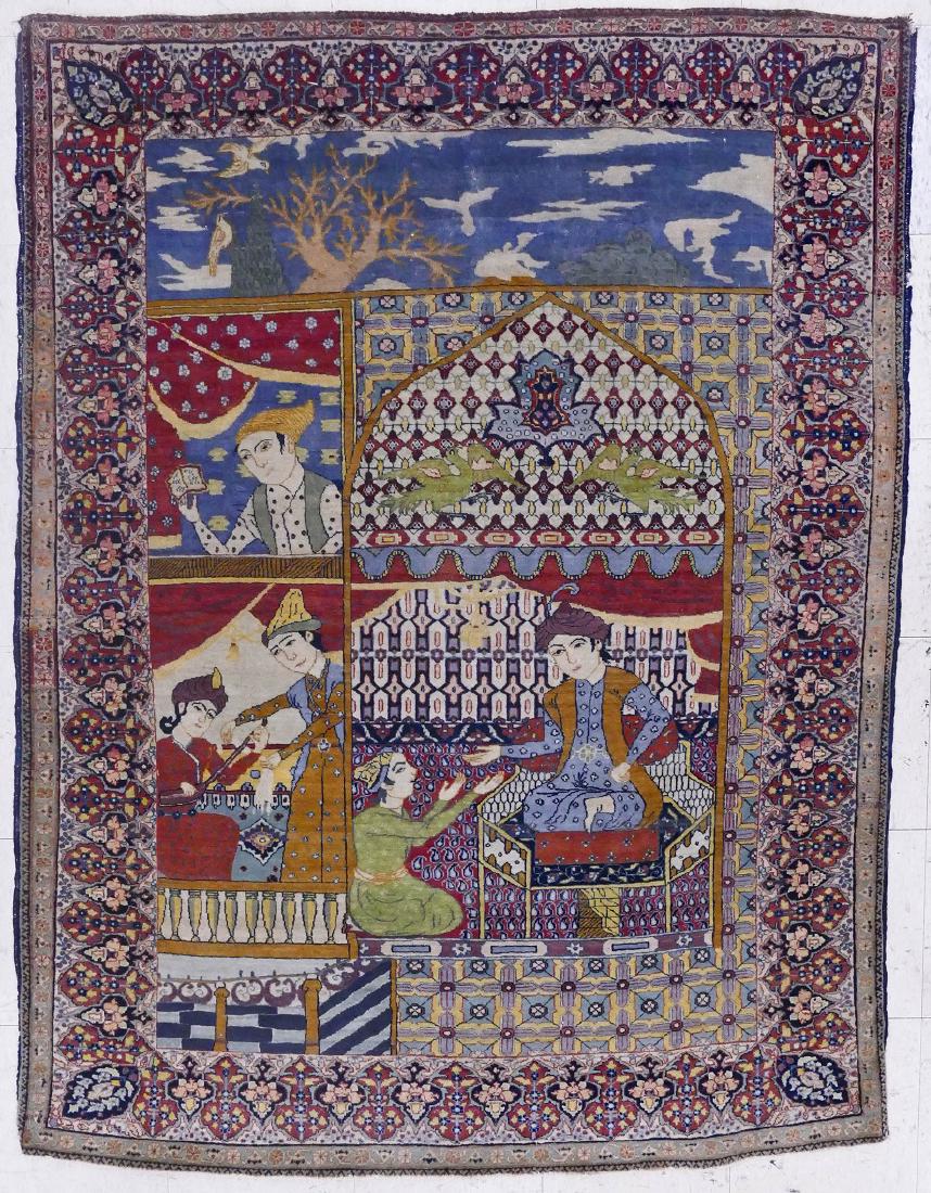 Antique Persian Pictorial Temple Rug 4'6''x5'8''. A (1 of 8)