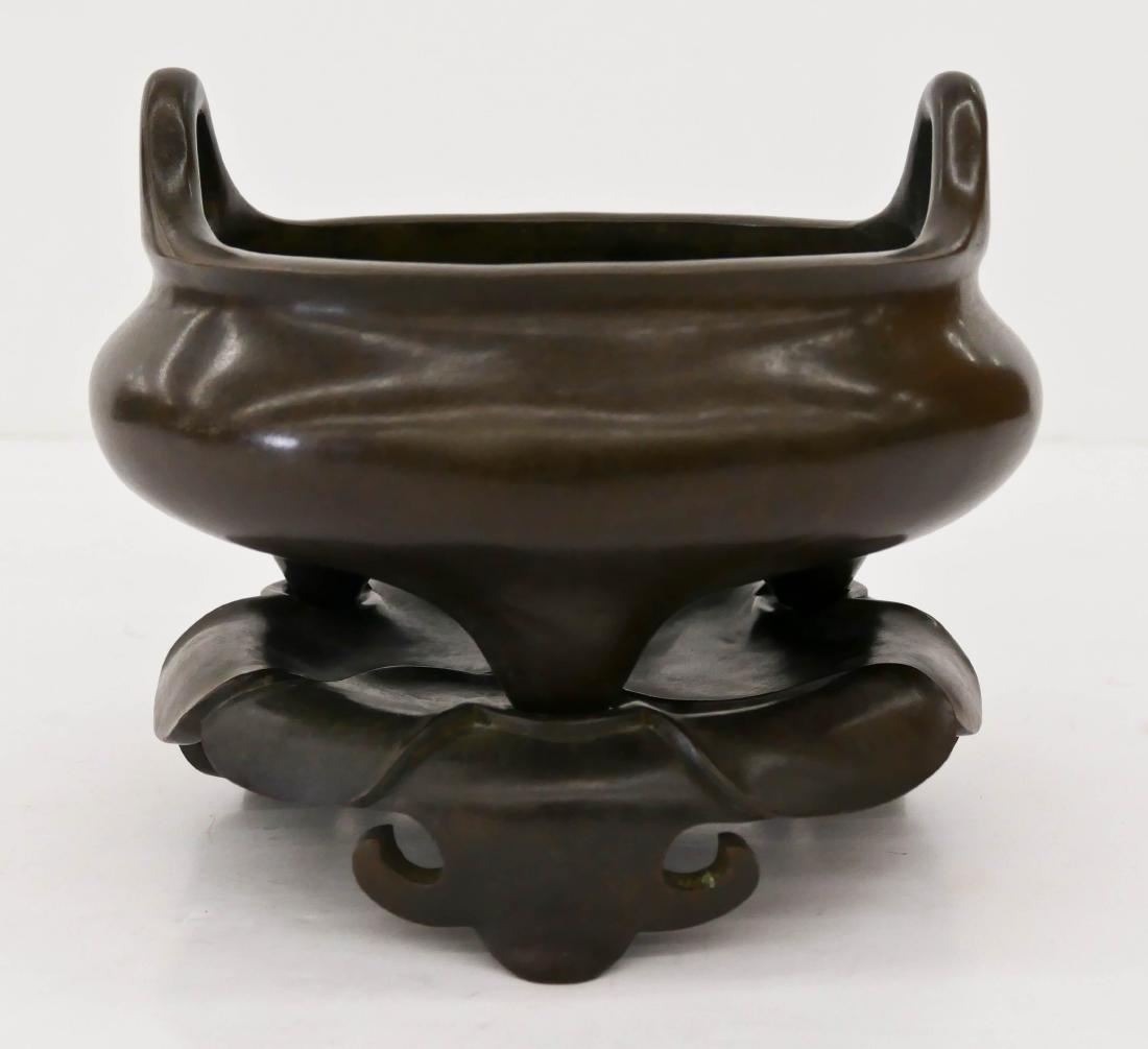 Chinese Bronze Tripod Censer on Stand 7''x8.5''. A Ming (1 of 4)