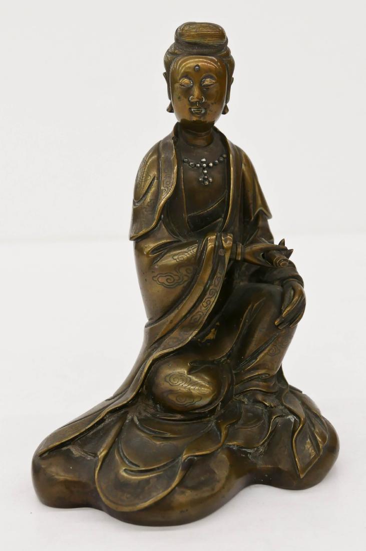 Fine Chinese Silver Inlaid Bronze Seated Guanyin (1 of 7)