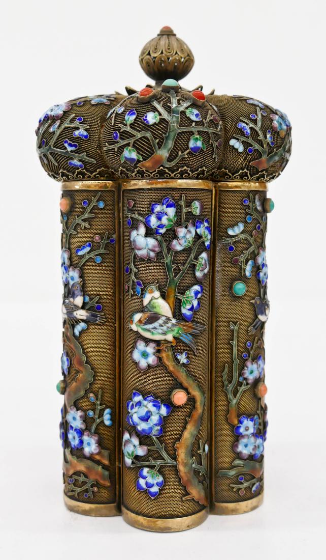 Fine Chinese Enameled Silver Tea Caddy 7''x4''. (1 of 4)