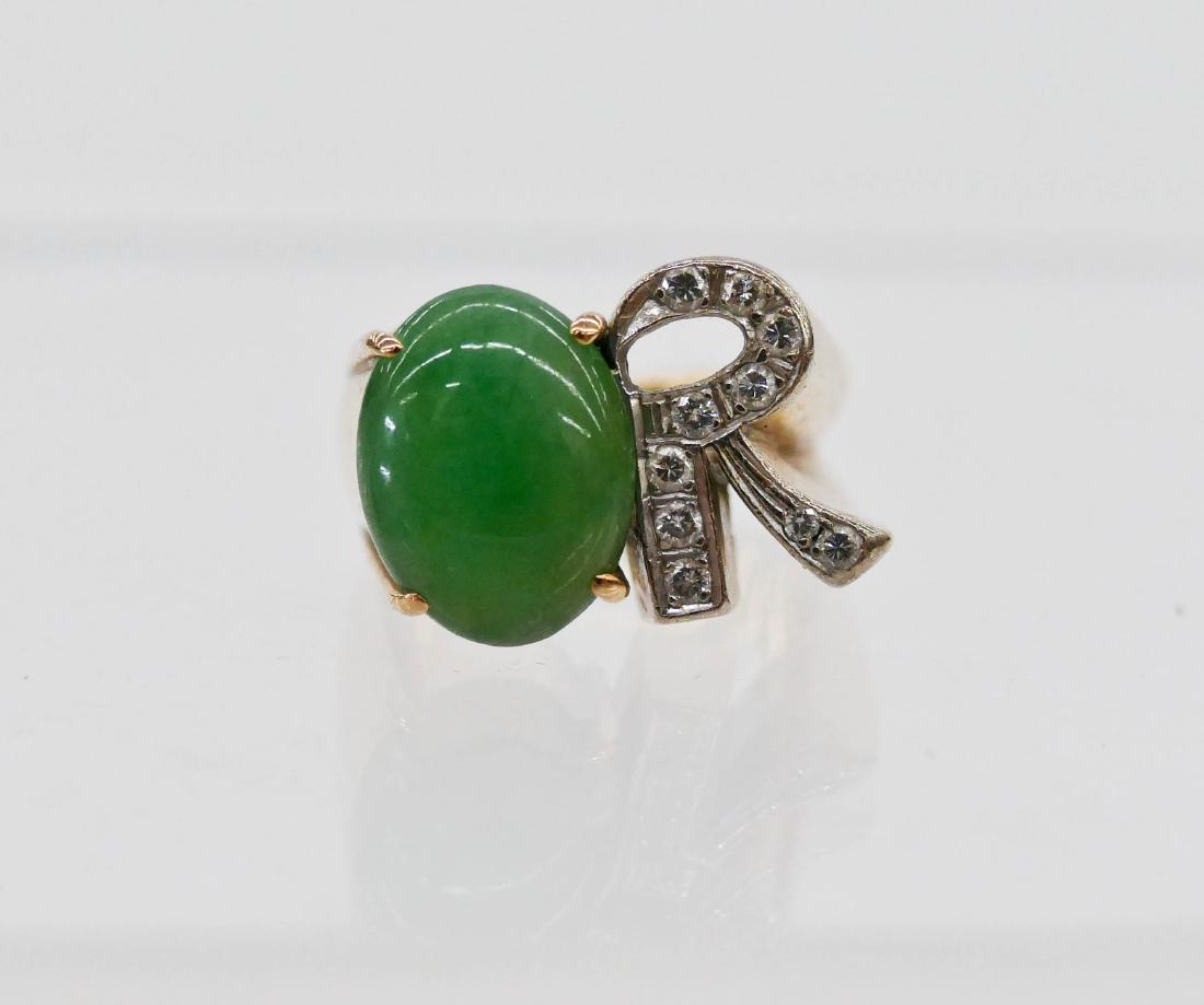 Men's 14k Jade & Diamond ''R'' Monogram Ring Size 6. (1 of 3)
