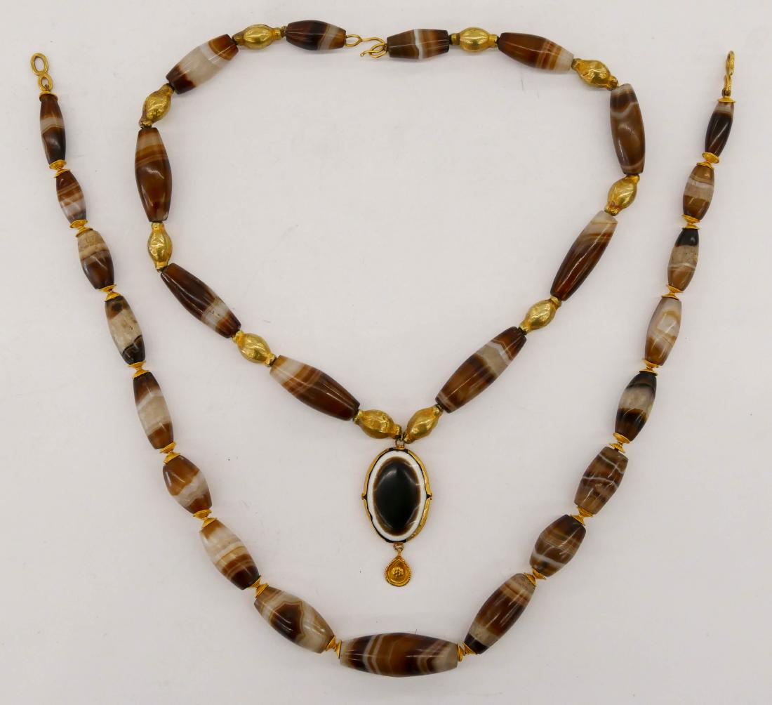 2pc Ancient Persian Agate & Gold Bead Necklaces. (1 of 4)