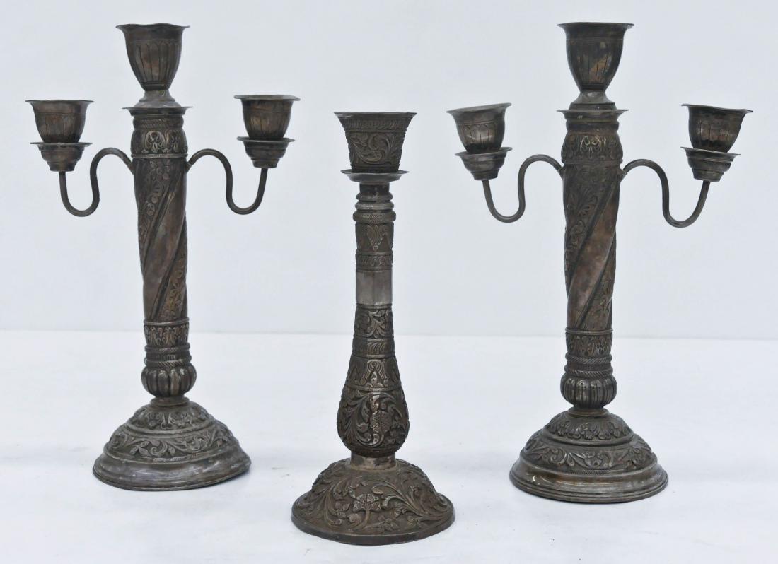 3pc Indian Colonial Silver Candlesticks. Includes a (1 of 2)
