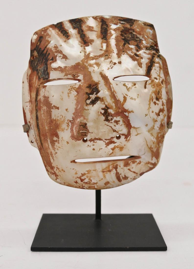 Olmec Mother of Pearl Maskette on Stand 7''x4.75''. A (1 of 3)