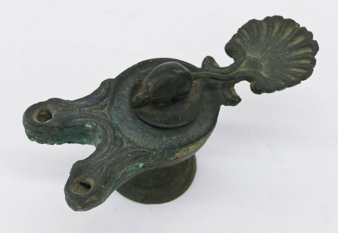 Ancient Roman Bronze Oil Lamp 2.5''x4.5''. A double (1 of 3)
