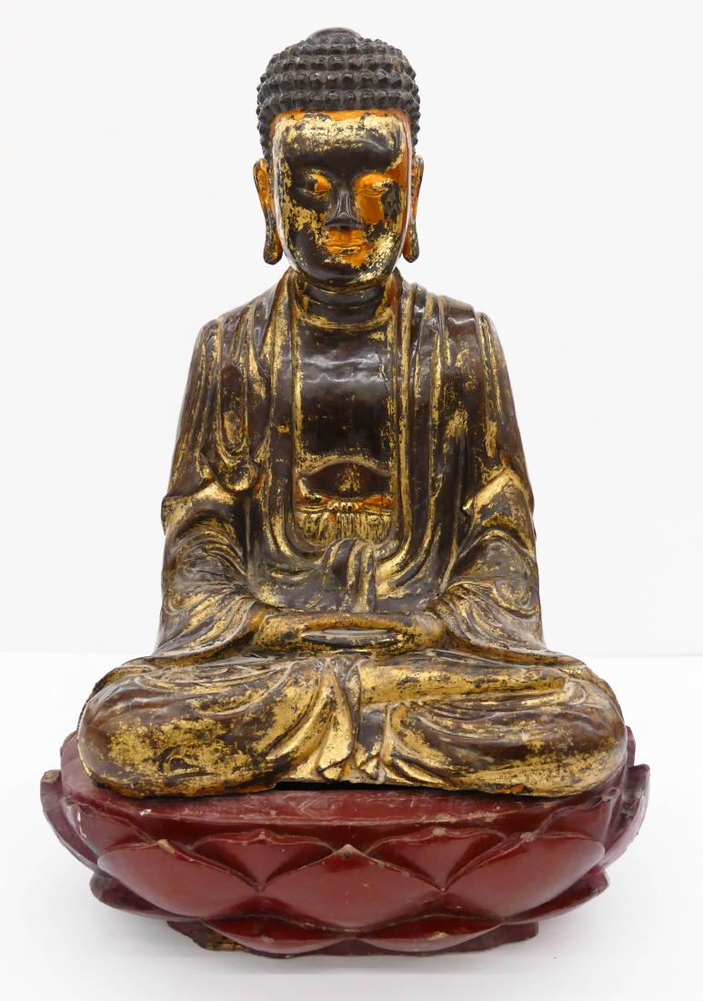 Vietnamese Lacquered Seated Buddha on Lotus Throne (1 of 4)