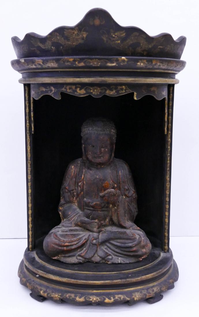 Chinese Lacquered Buddha with Shrine 32''x21''. Gilt (1 of 4)