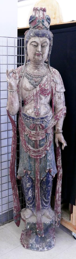 Monumental Chinese Polychrome Wood Standing Guanyin (1 of 3)