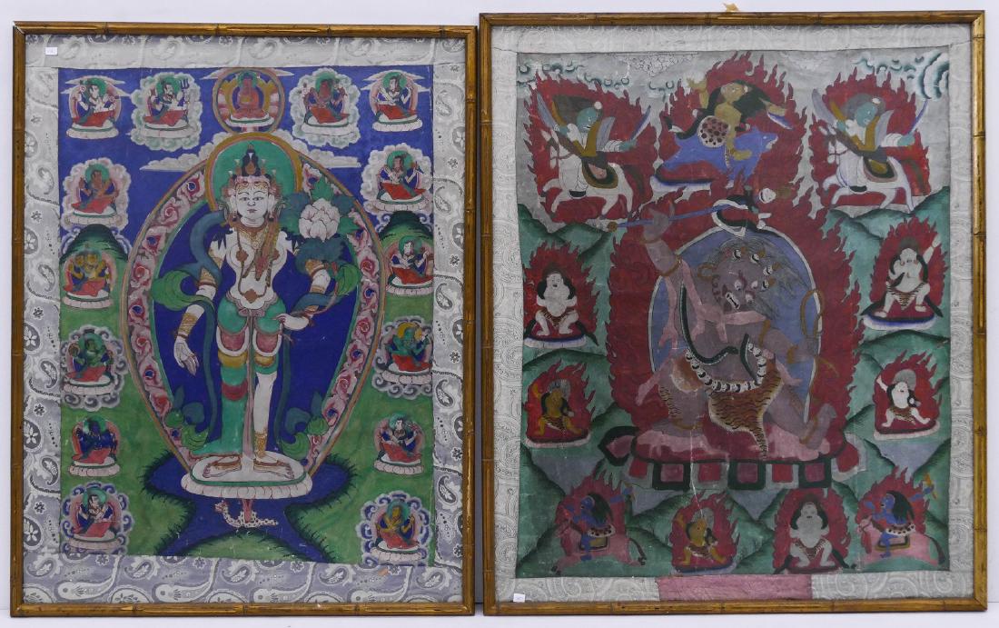 2pc Tibetan Buddhist Thangkas Framed 32''x25'' Each (1 of 3)
