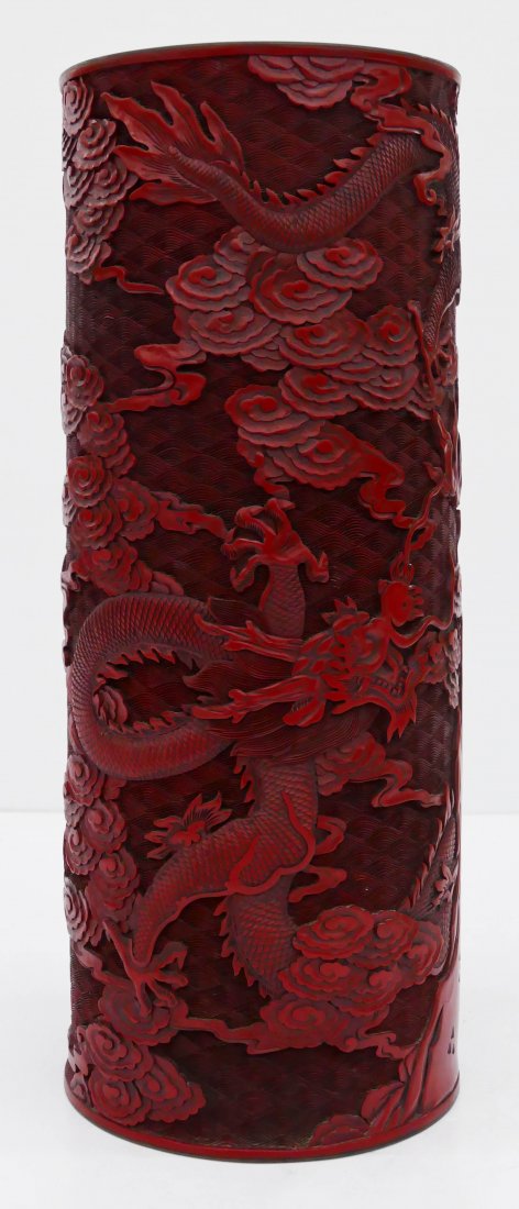 Chinese Cinnabar Dragon Umbrella Stand 20"x8". Finely c (1 of 6)