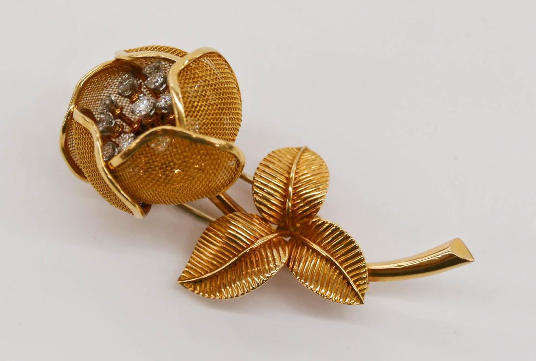 Lady's French Trembler 18k Diamond Flower Brooch (1 of 5)