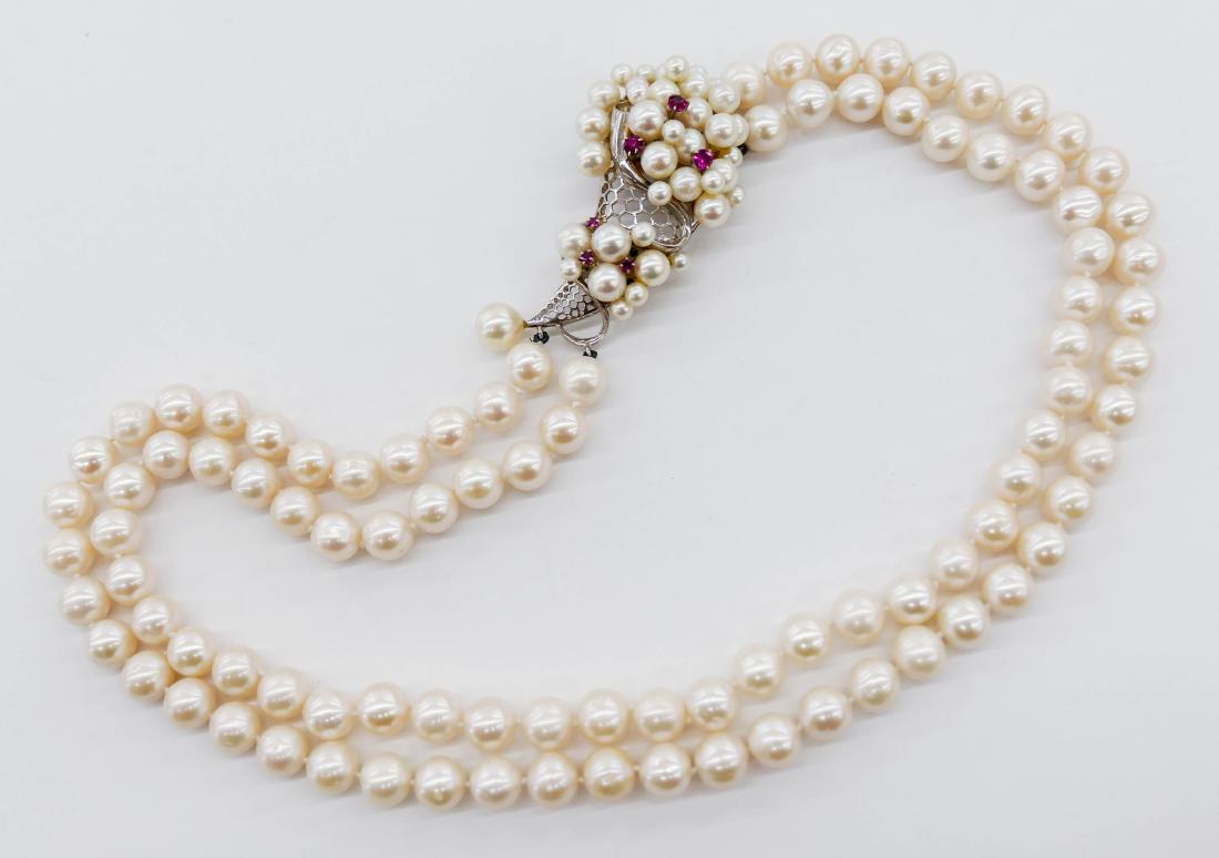 Lady's 14k Ruby Akoya Pearl Double Strand Necklace (1 of 4)