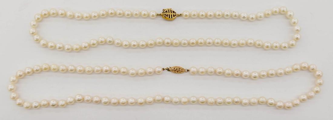 2pc Lady's 14k Saltwater Pearl Necklaces. Includes a (1 of 2)