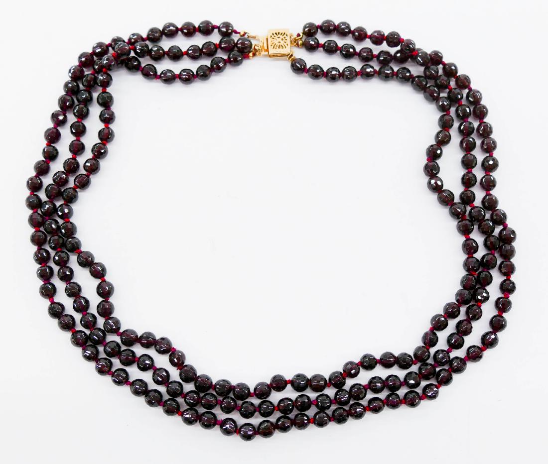 Lady's 14k Garnet Multi Strand Necklace 17''. Triple (1 of 2)