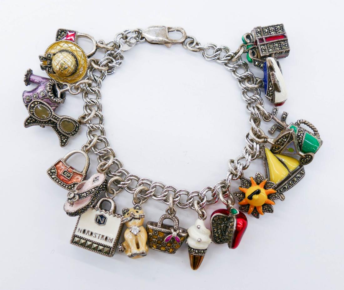 Judith Jack Sterling Enameled Charm Bracelet 7.5''. (1 of 2)