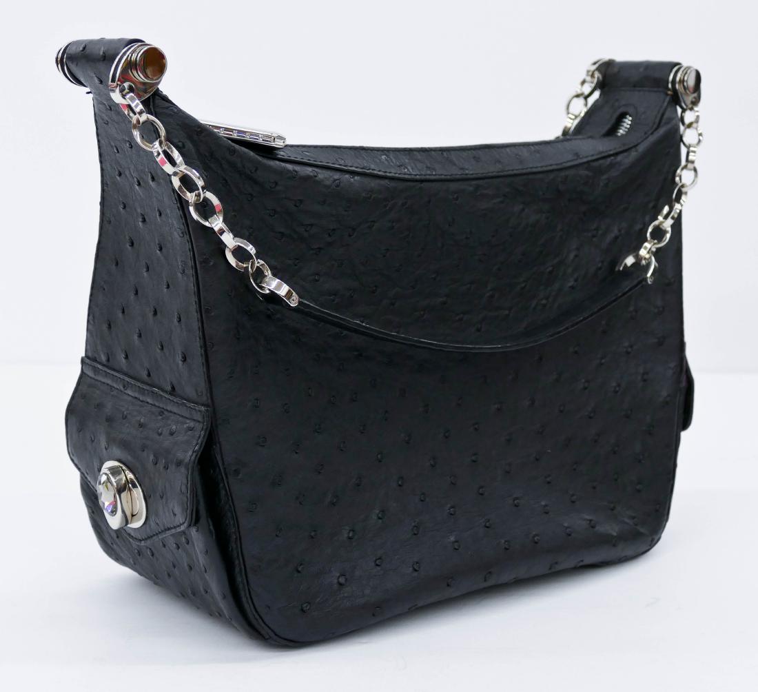 Judith Leiber Ostrich Black Leather Jeweled Handbag (1 of 6)