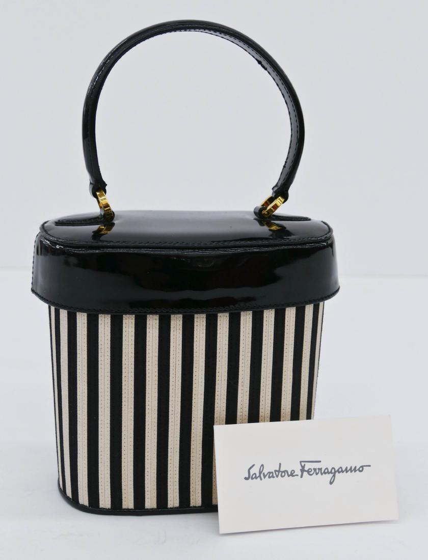 Salvatore Ferragamo Black & White Striped Bucket (1 of 4)