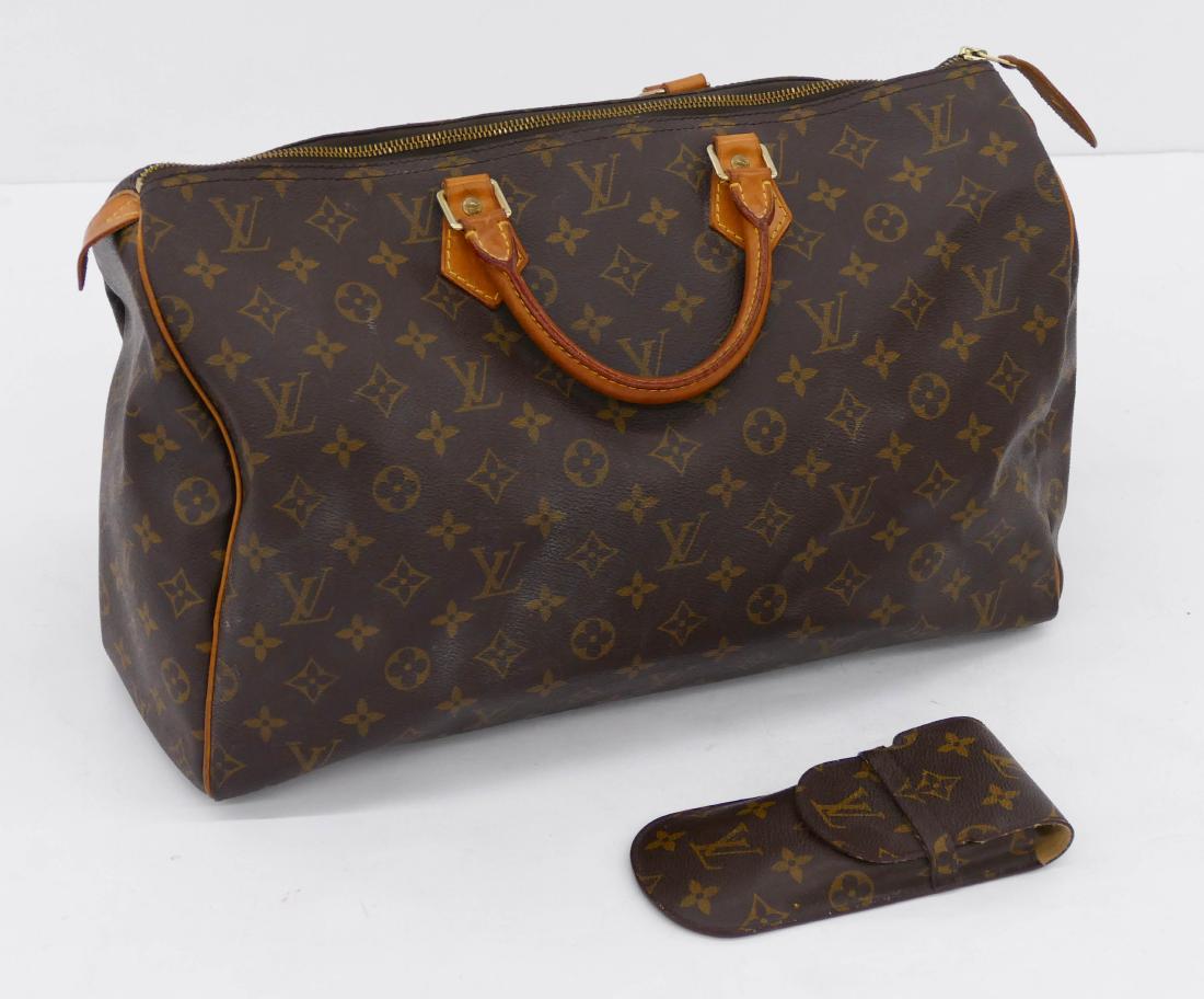 2pc Louis Vuitton Brown Monogram Bag & Eyeglass Case. (1 of 3)