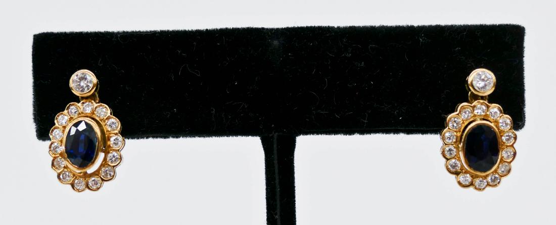 Pair Lady's 18k Sapphire & Diamond Earrings .5'' Each. (1 of 3)