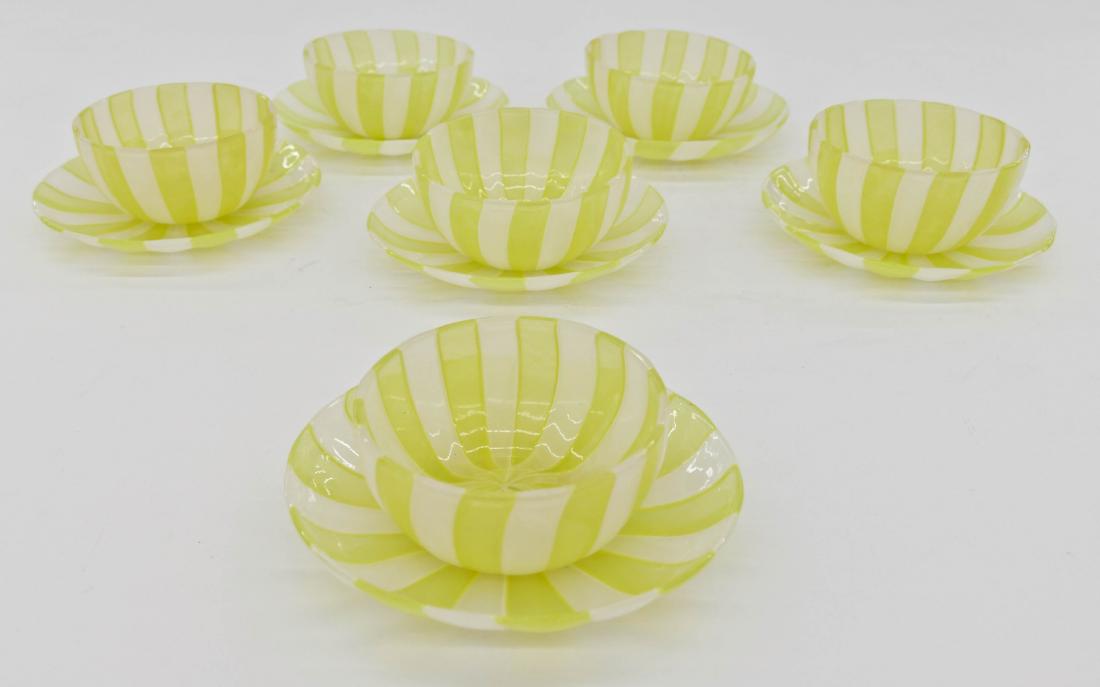 Set 6 Venini Lime Green Latticino Glass Finger Bowl & (1 of 3)