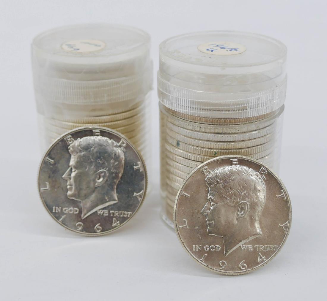 40pc US 1964 Kennedy Silver Half Dollars. Two rolls of (1 of 2)