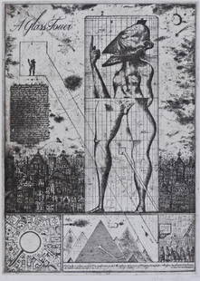 Alexander Brodsky & Ilya Utkin (b.1955/1955 Russian): Alexander Brodsky & Ilya Utkin (b.1955/1955 Russian) ''Glass Tower II'' 1984-90 Etching on German Rag Paper 30''x22'' Impression. Pencil signed and numbered 25 of 30 edition lower margin. Framed 44''x