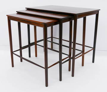 Grete Jalk for Poul Jeppesen Rosewood Nesting Tables: Grete Jalk for Poul Jeppesen Rosewood Nesting Tables 19.5''x22''x14.5''. Set of three solid rosewood nesting tables. Smallest measures 18''x17.5''x12''. Original P. Jeppesen and Danish Control labels