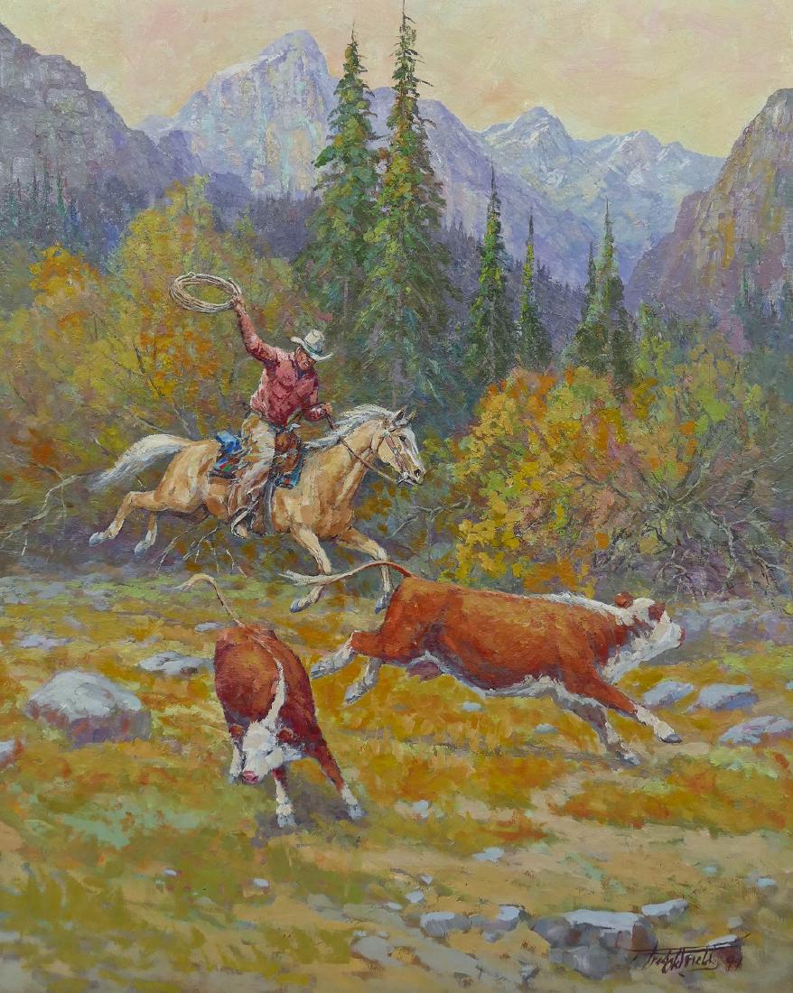 Fred Oldfield (1918-2017 Washington) Cowboy with Cattle (1 of 3)
