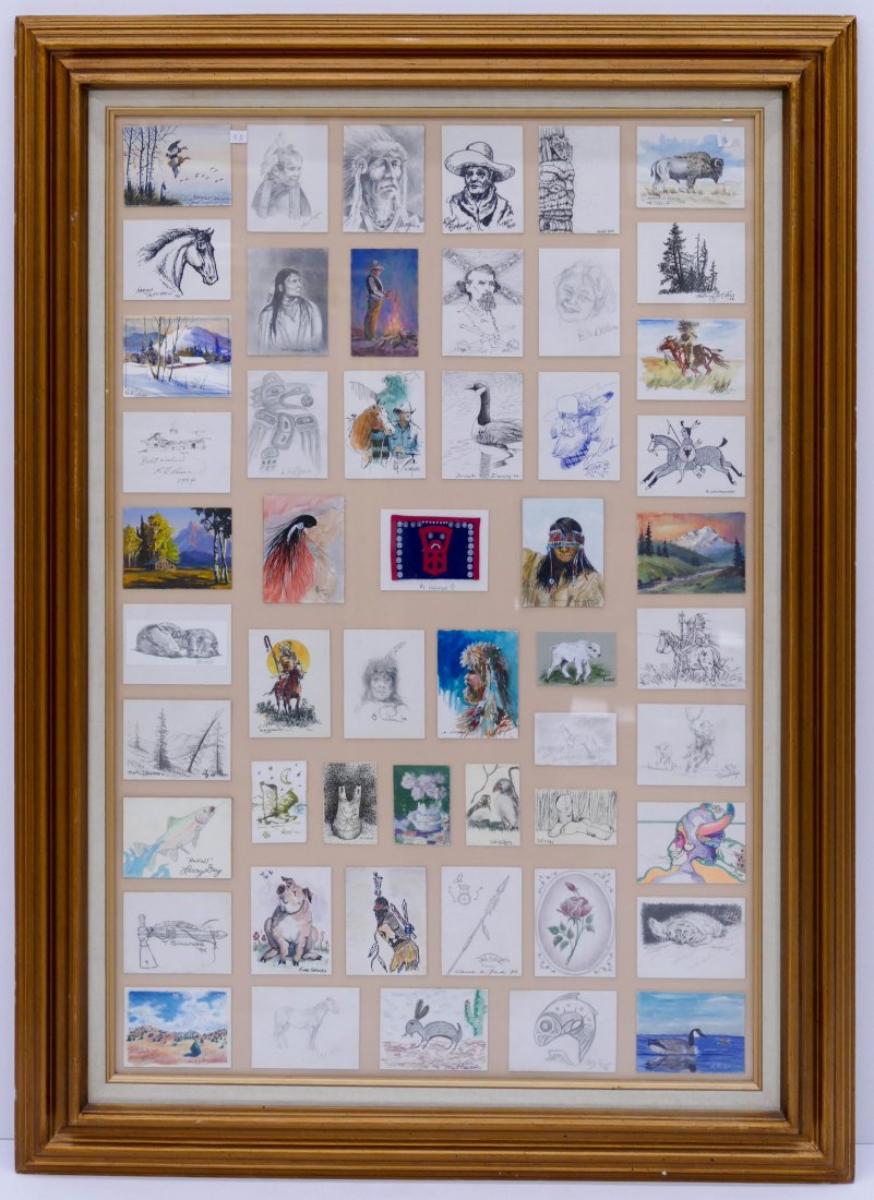 52pc Western Artists Quick Draw Cards Framed 43''x31''. (1 of 4)