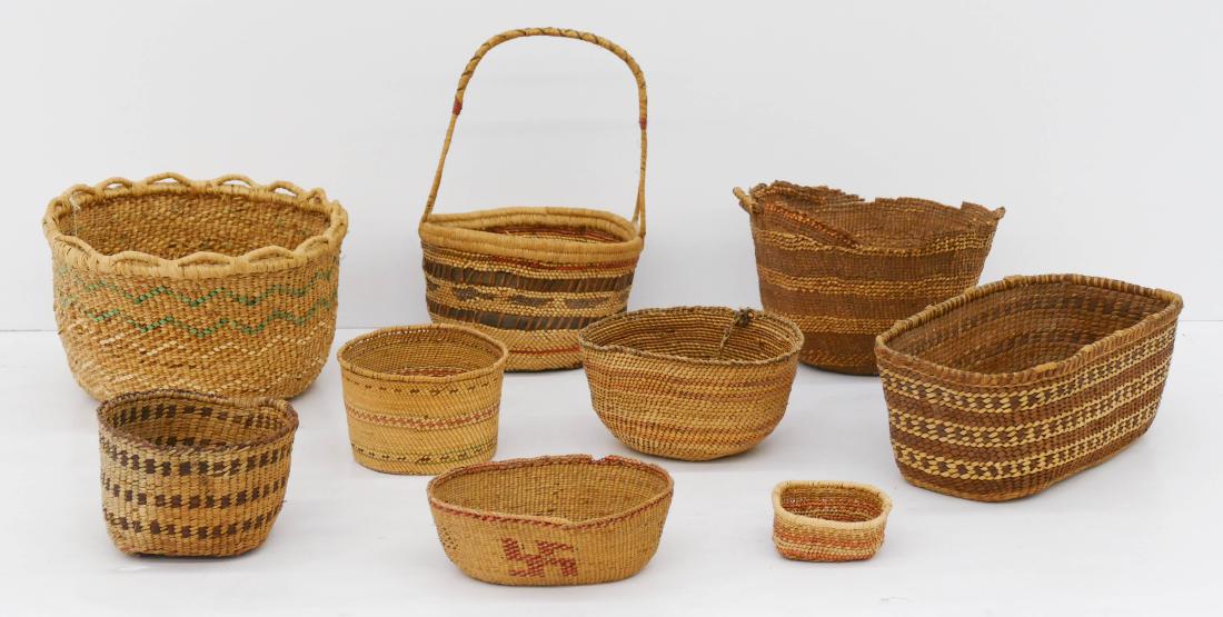 9pc Quinault Indian Baskets Sizes Range 1.5'' to 12''. (1 of 2)