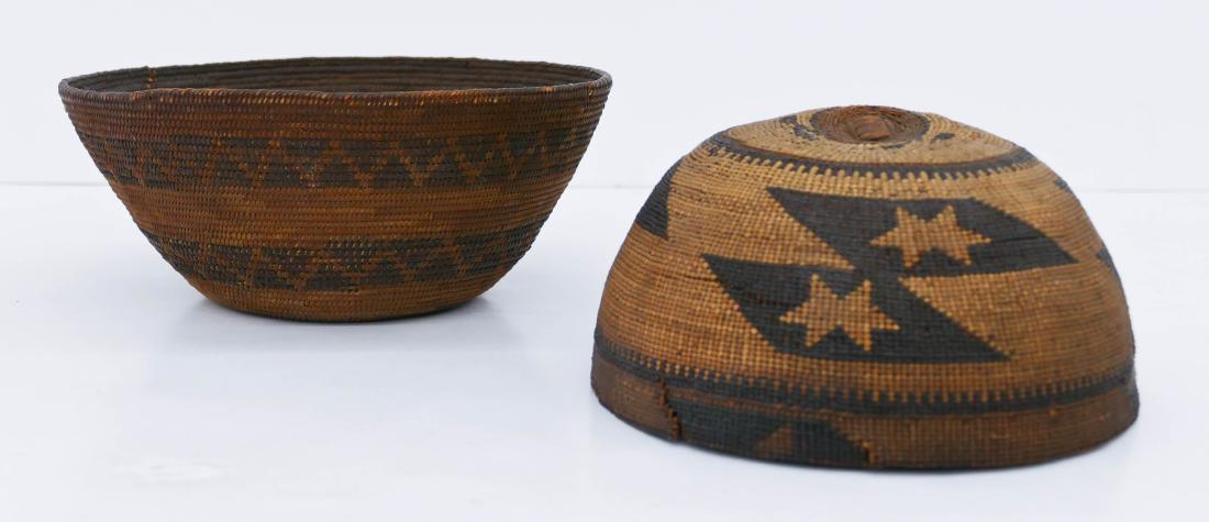 2pc Old California Indian Baskets. Includes a Hupa hat (1 of 2)