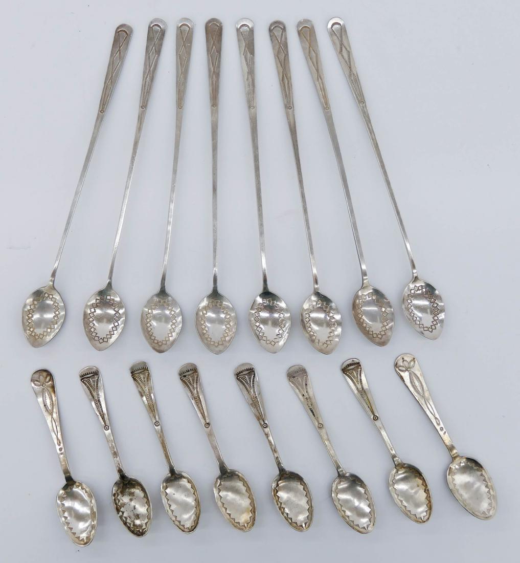 16pc Navajo Hand Worked Silver Spoons 9'' and 5''. (1 of 2)
