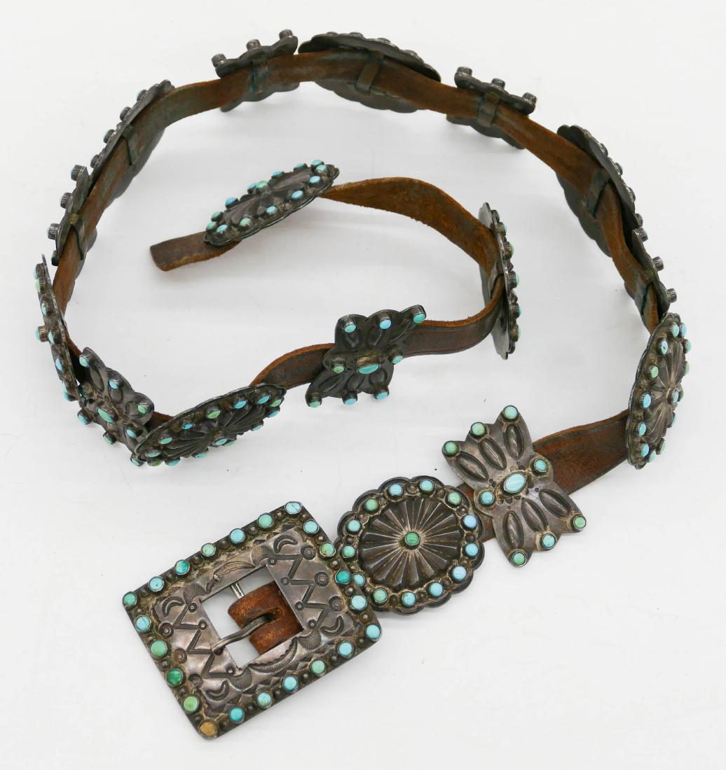 Old Zuni Petit Point Turquoise & Silver Concho Belt (1 of 2)