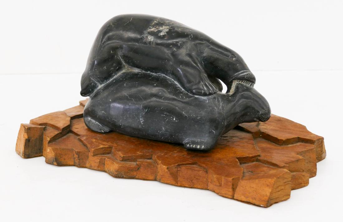 Inuit Polar Bear Seal Hunt Soapstone Sculpture on Base (1 of 2)