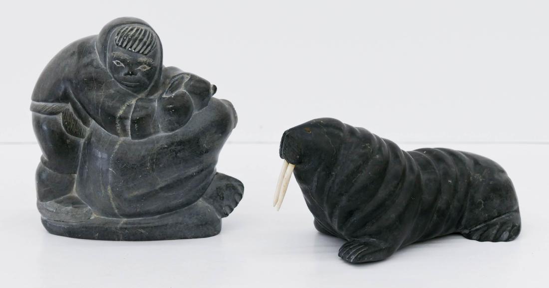 2pc Inuit Walrus Soapstone Sculptures. Includes an (1 of 3)