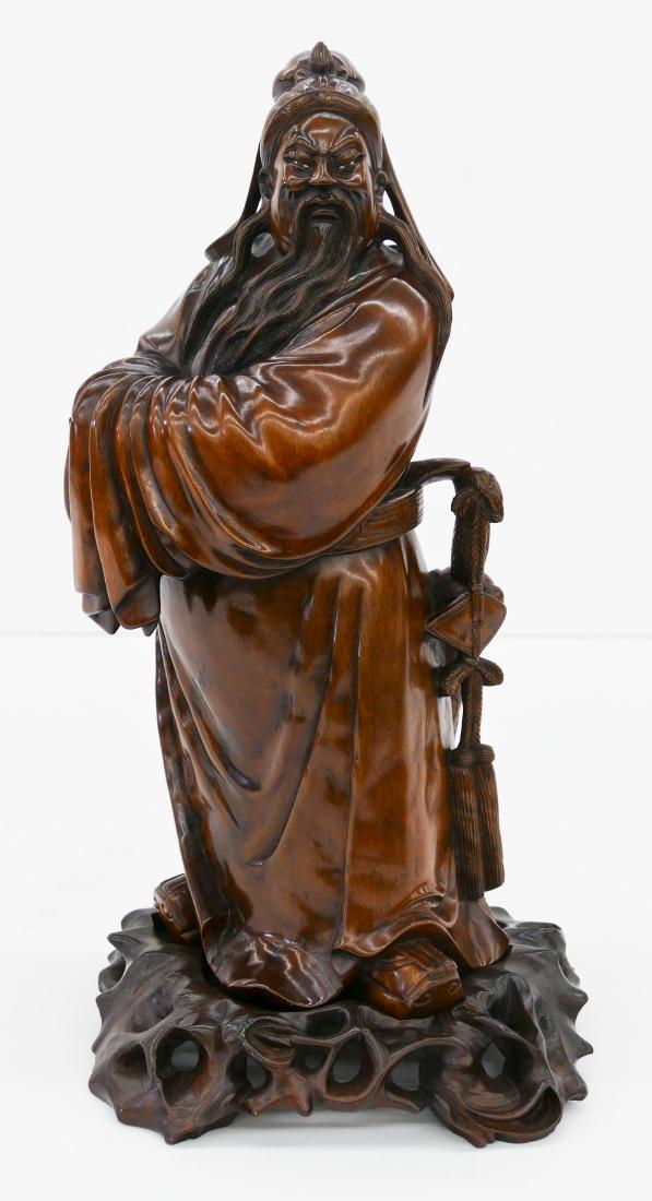 Chinese Guan Yu Warrior Rosewood Figure on Stand (1 of 4)