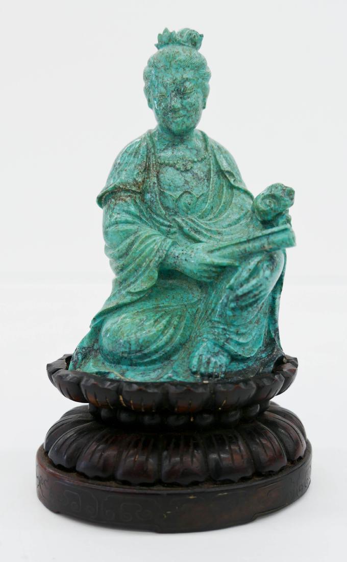 Chinese Turquoise Seated Guanyin Figure on Stand (1 of 2)
